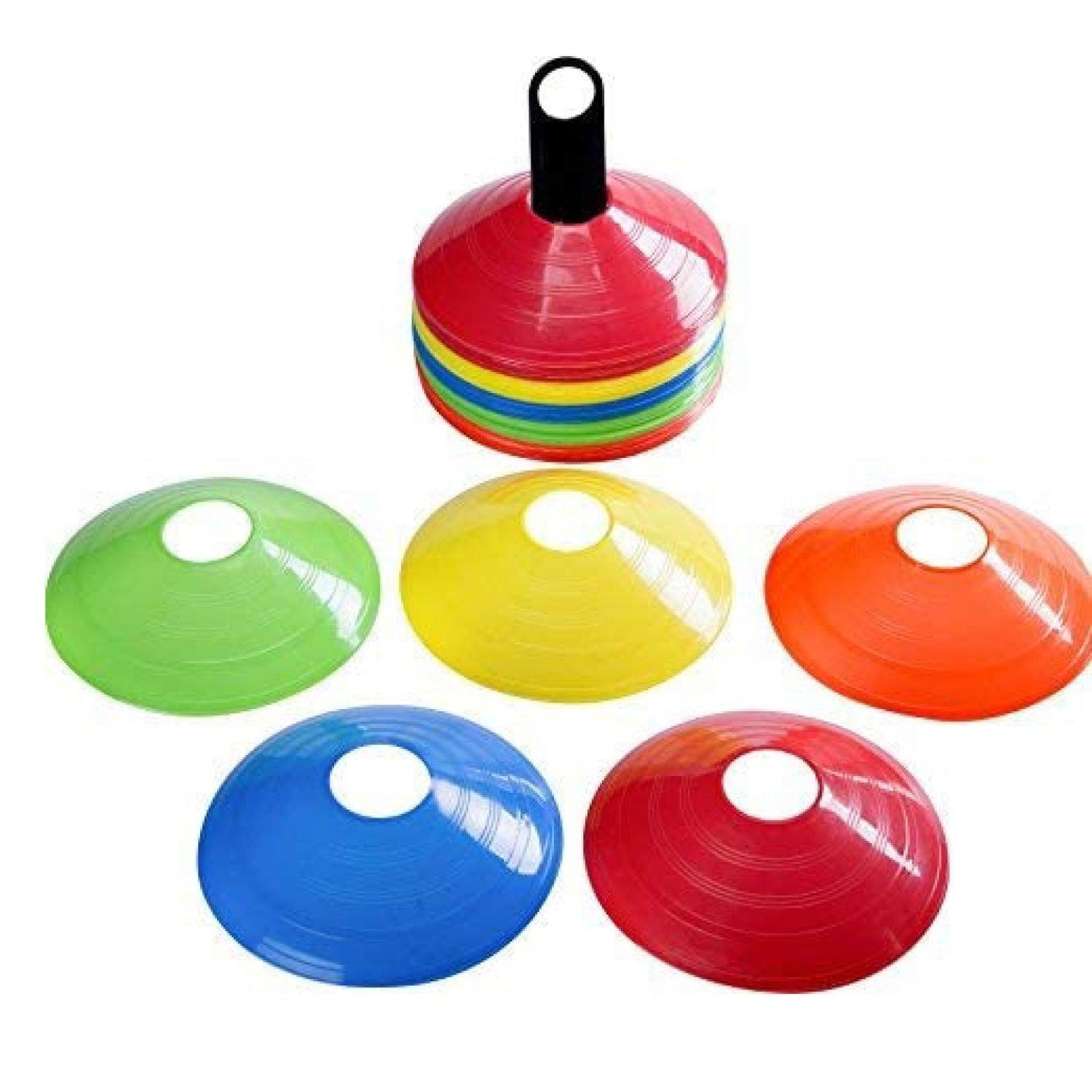 Football Training Cones – Indoor/Outdoor Use – Set of 50 Sports Safety Space Marker Cones with Stand and Bag.