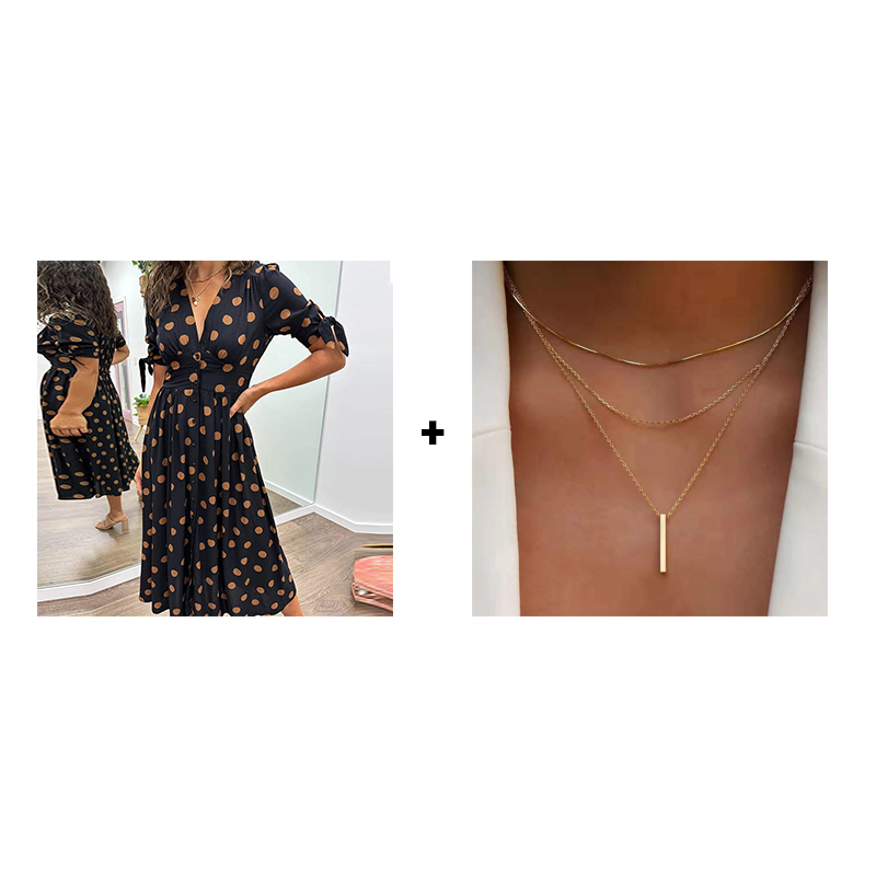 💃Dress in polka dots with deep V neckline