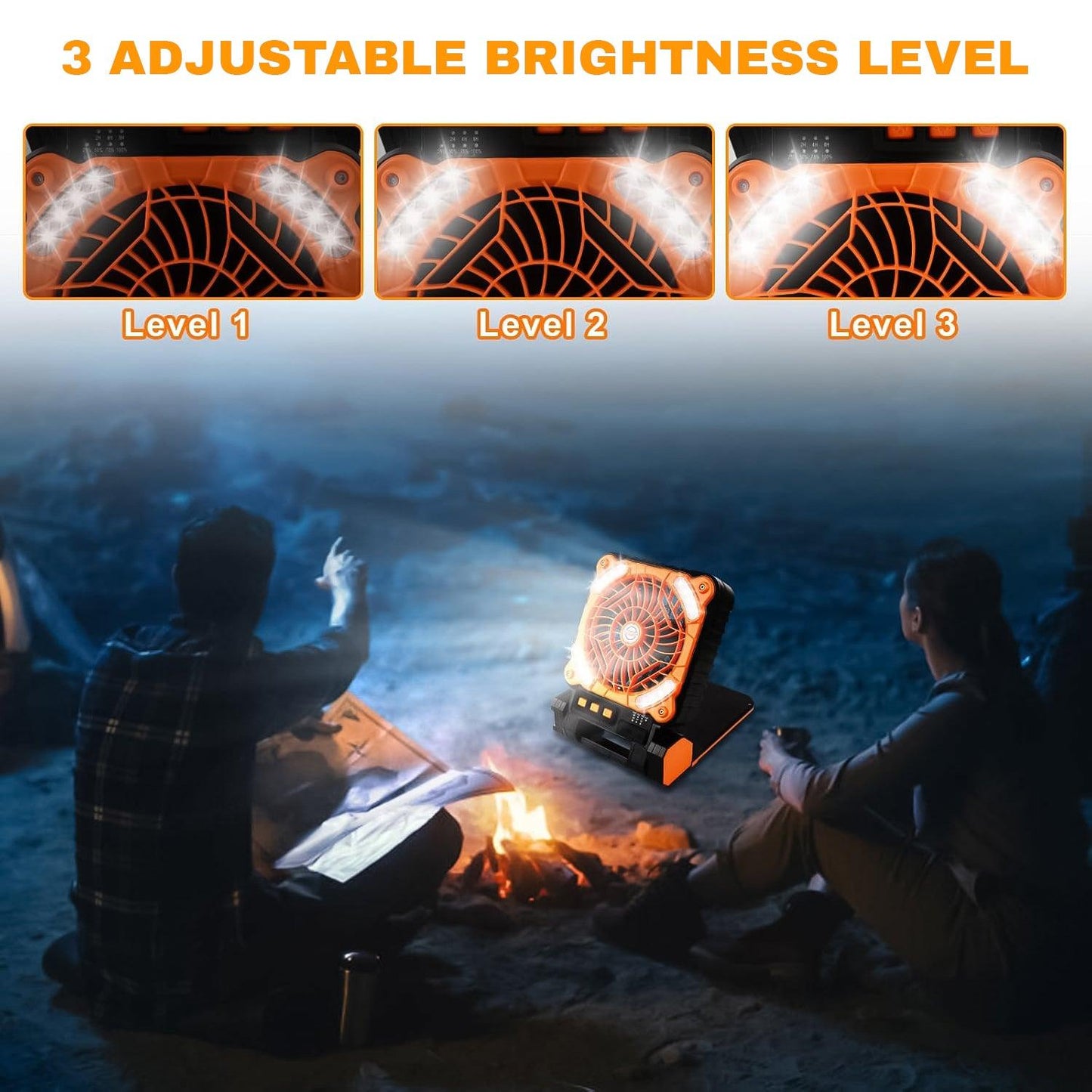 Rechargeable Camping Fan - 20000Mah Solar Powered Portable Fan with LED Lantern, 3 Speeds Cord