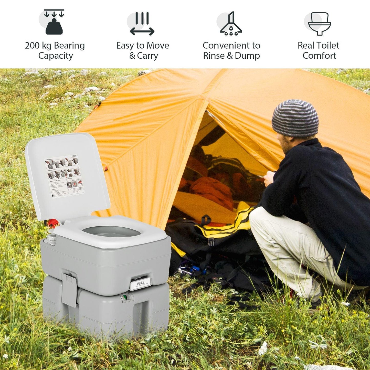 Portable Camping Toilet - 20L Outdoor Toilet Camping Toilet Caravan Commode Flushing Potty RV Trips