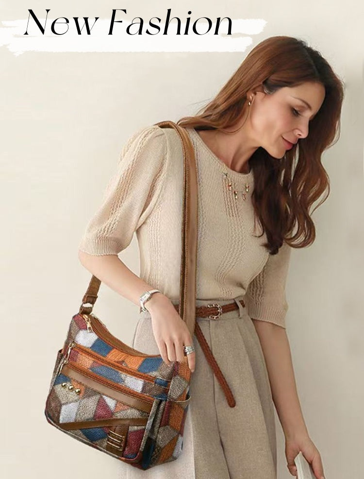 👜New Fashion PU Soft Leather Color Matching Shoulder Bag