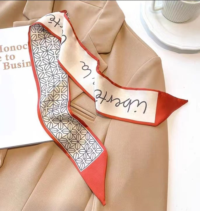 Elegant double-layer printed silk scarf, suitable for draping over handbags