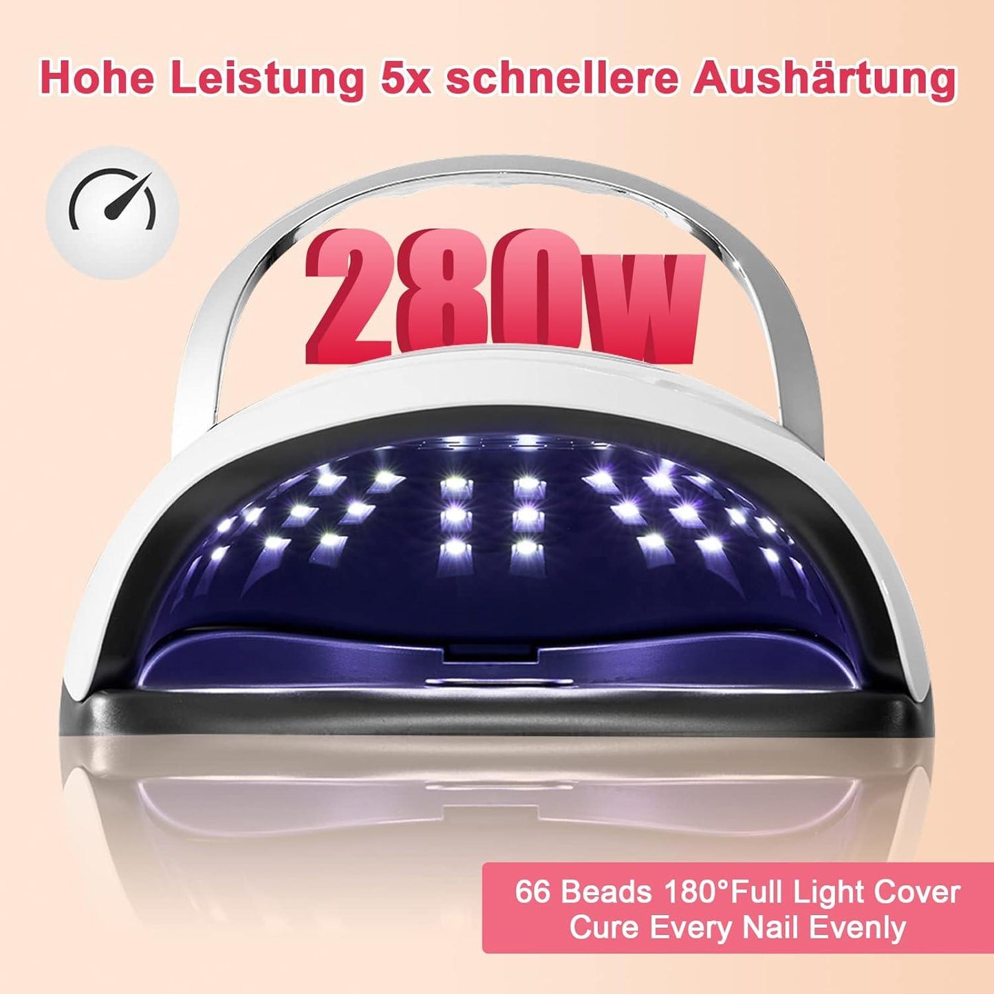Nail Gel Dryer - 280W Nail Lamp 66 LED UV Tool Professional Polish Dryer Gel Acrylic Curing Lights
