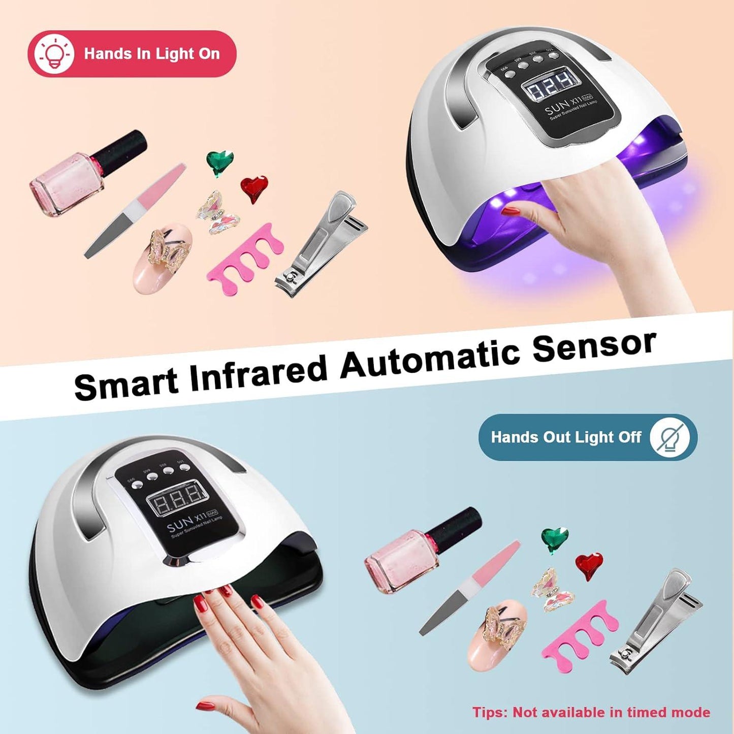 Nail Gel Dryer - 280W Nail Lamp 66 LED UV Tool Professional Polish Dryer Gel Acrylic Curing Lights