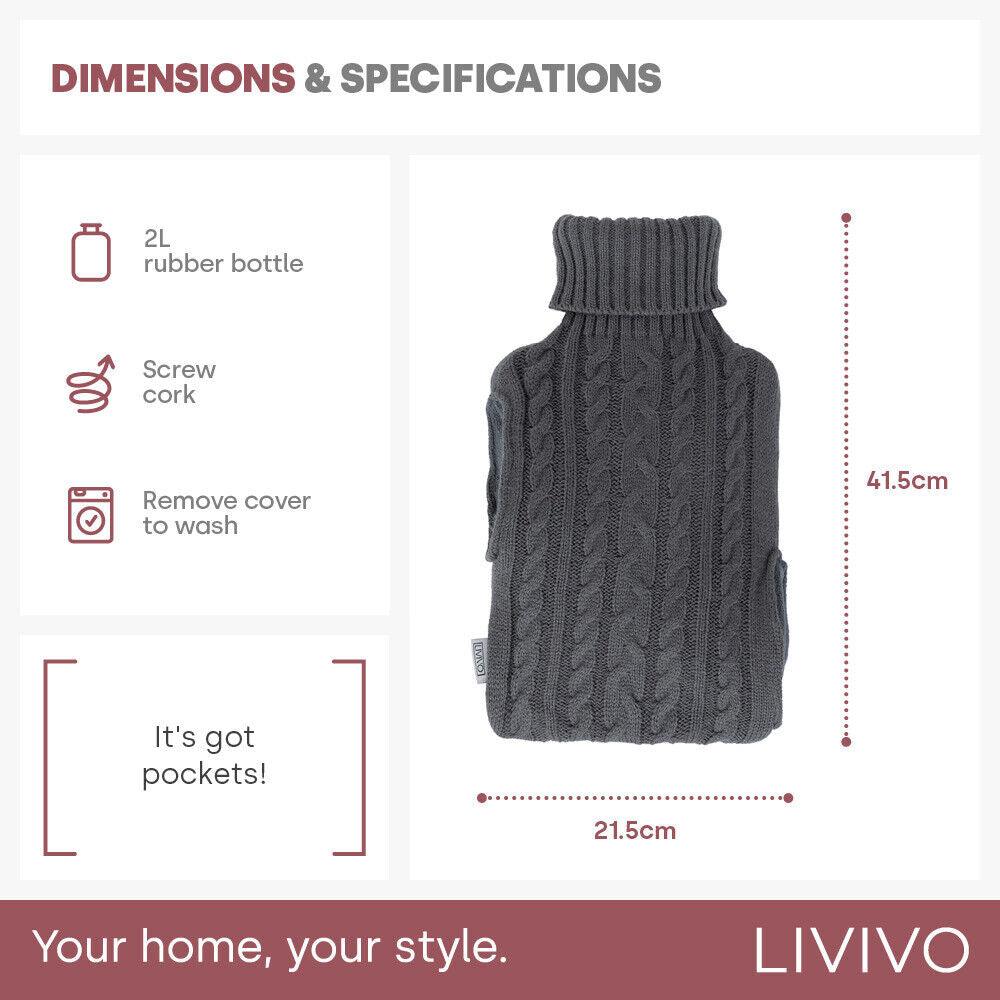 Hot Water Bag With Cover - 2L Bottle Cover Bag With Built in Pockets Knitted Soft Cozy Bag