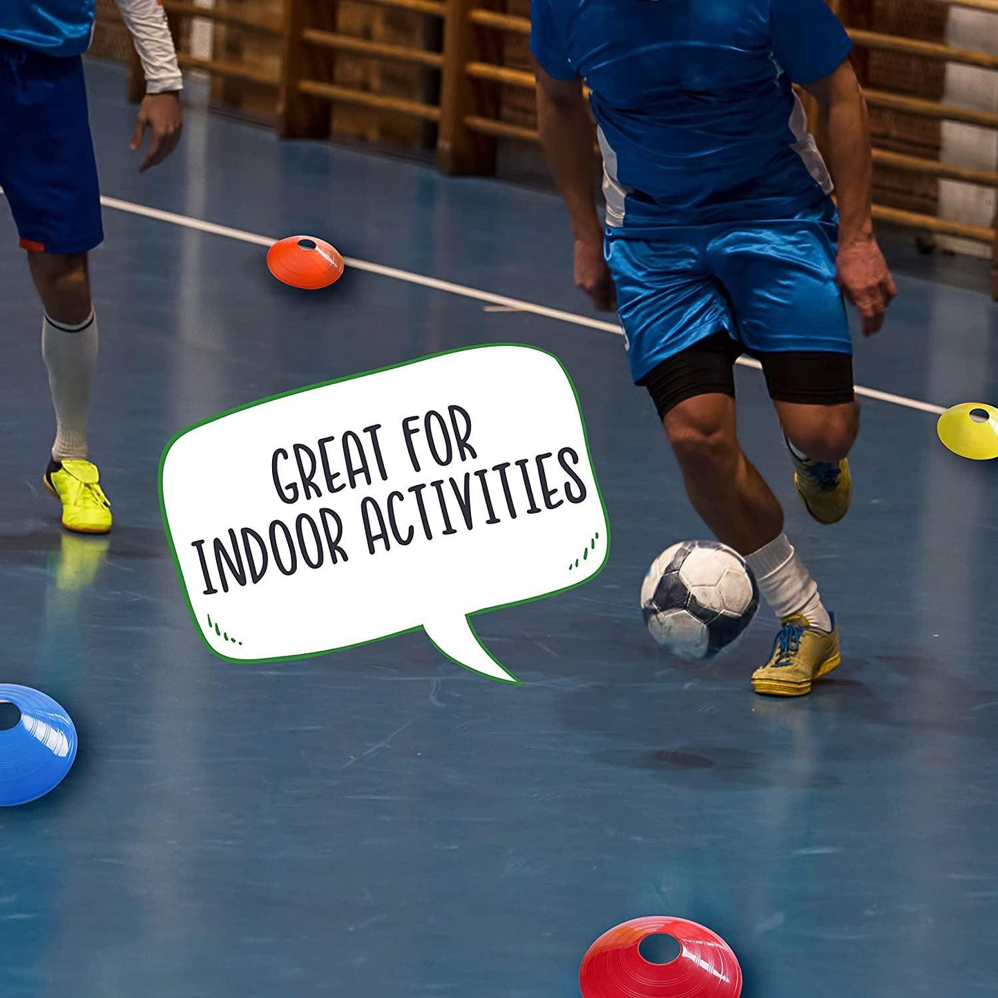 Football Training Cones – Indoor/Outdoor Use – Set of 50 Sports Safety Space Marker Cones with Stand and Bag.