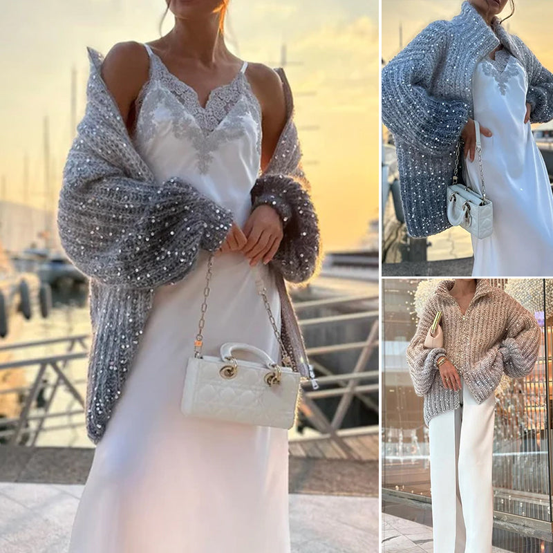 🔥Hot Sale 50% off🔥Knitted Sweater Jacket With Monochromatic Sequins