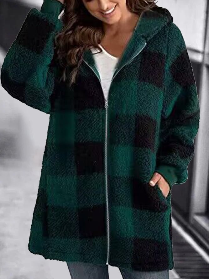 🍁HOT SALE🍁 Women Oversized Hoodie Plaid Loose Overcoat
