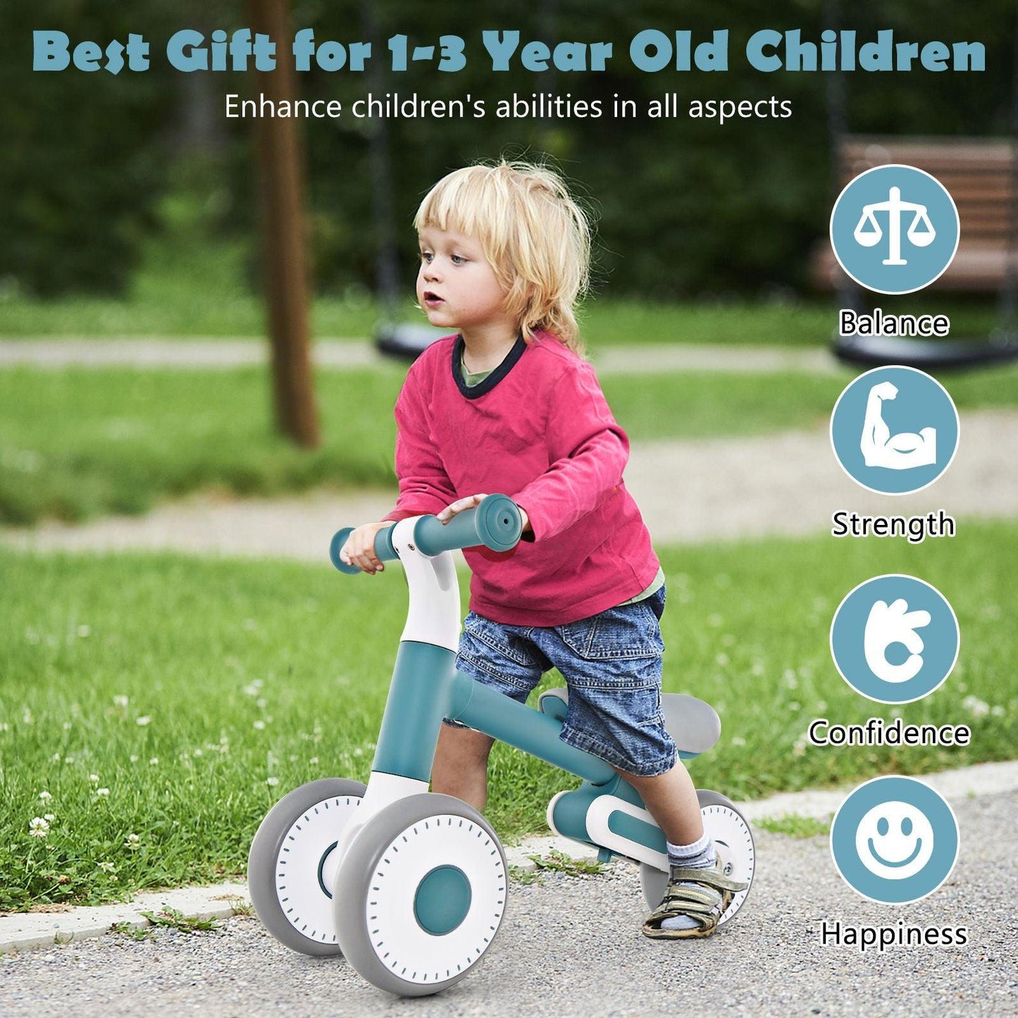 Baby Balance Bike - Toddler Walker Training Bicycle with Adjustable Seat