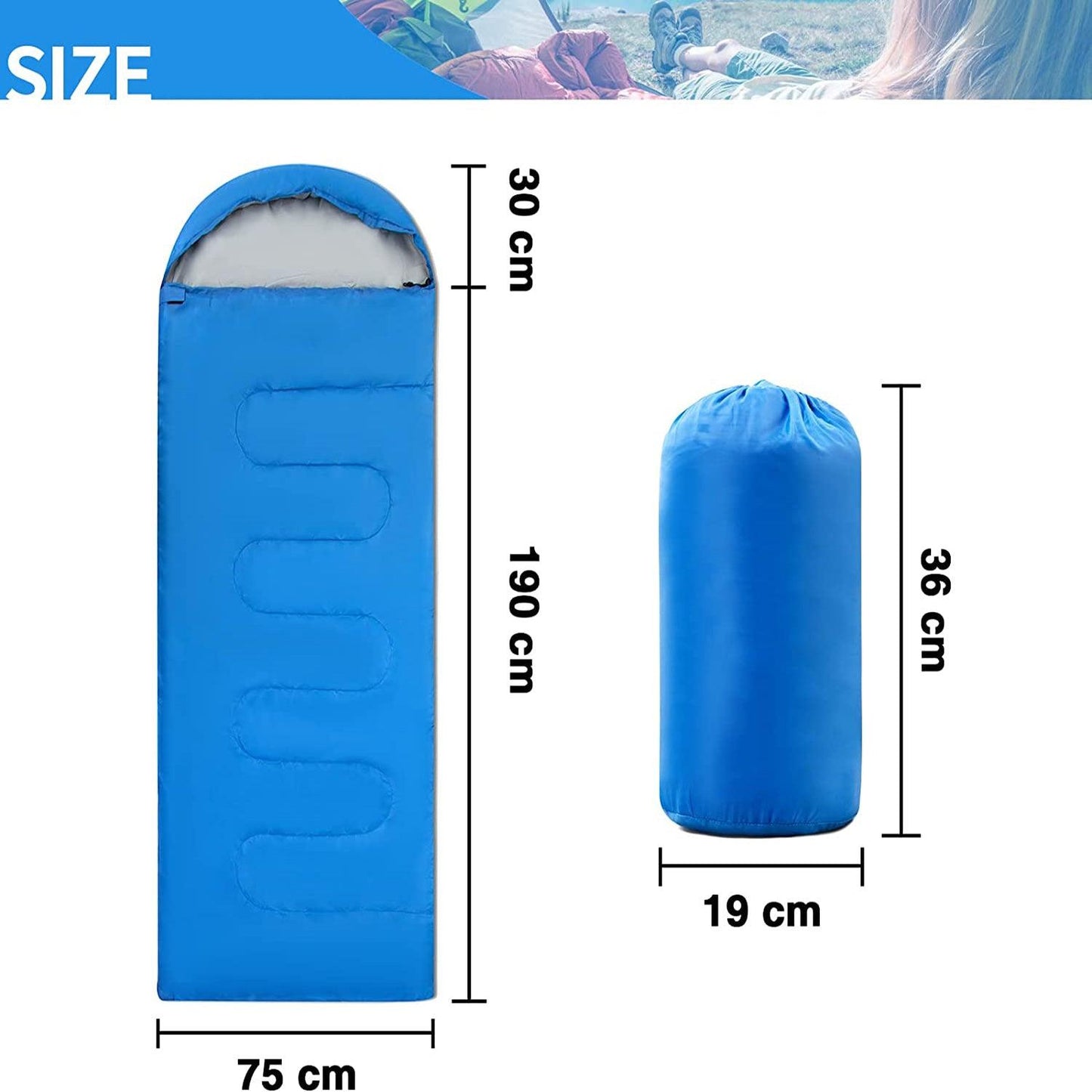 Travel Sleep Bag - Single Sleeping Bags Camping Rectangular Envelope Zip Up Kids Adult