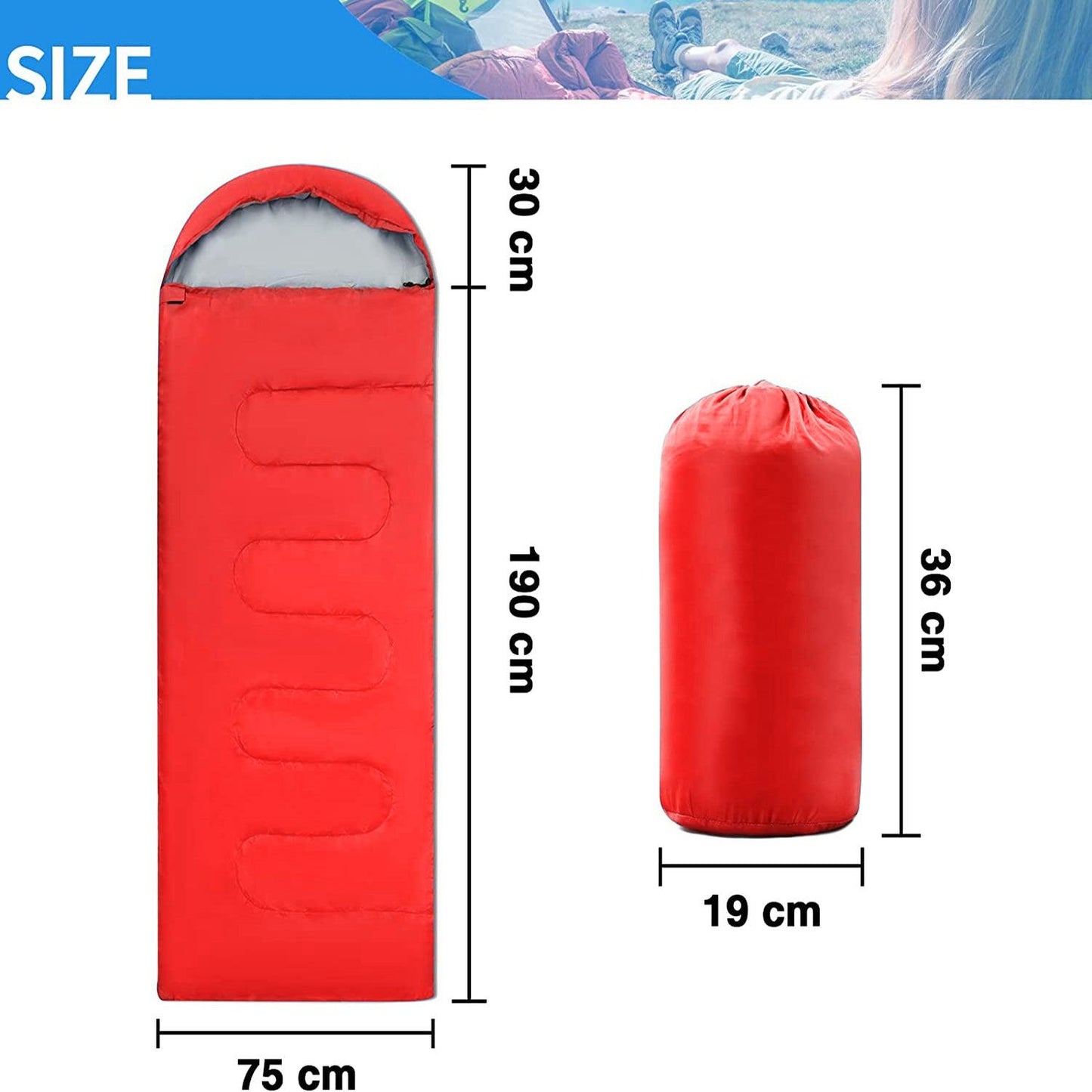 Travel Sleep Bag - Single Sleeping Bags Camping Rectangular Envelope Zip Up Kids Adult