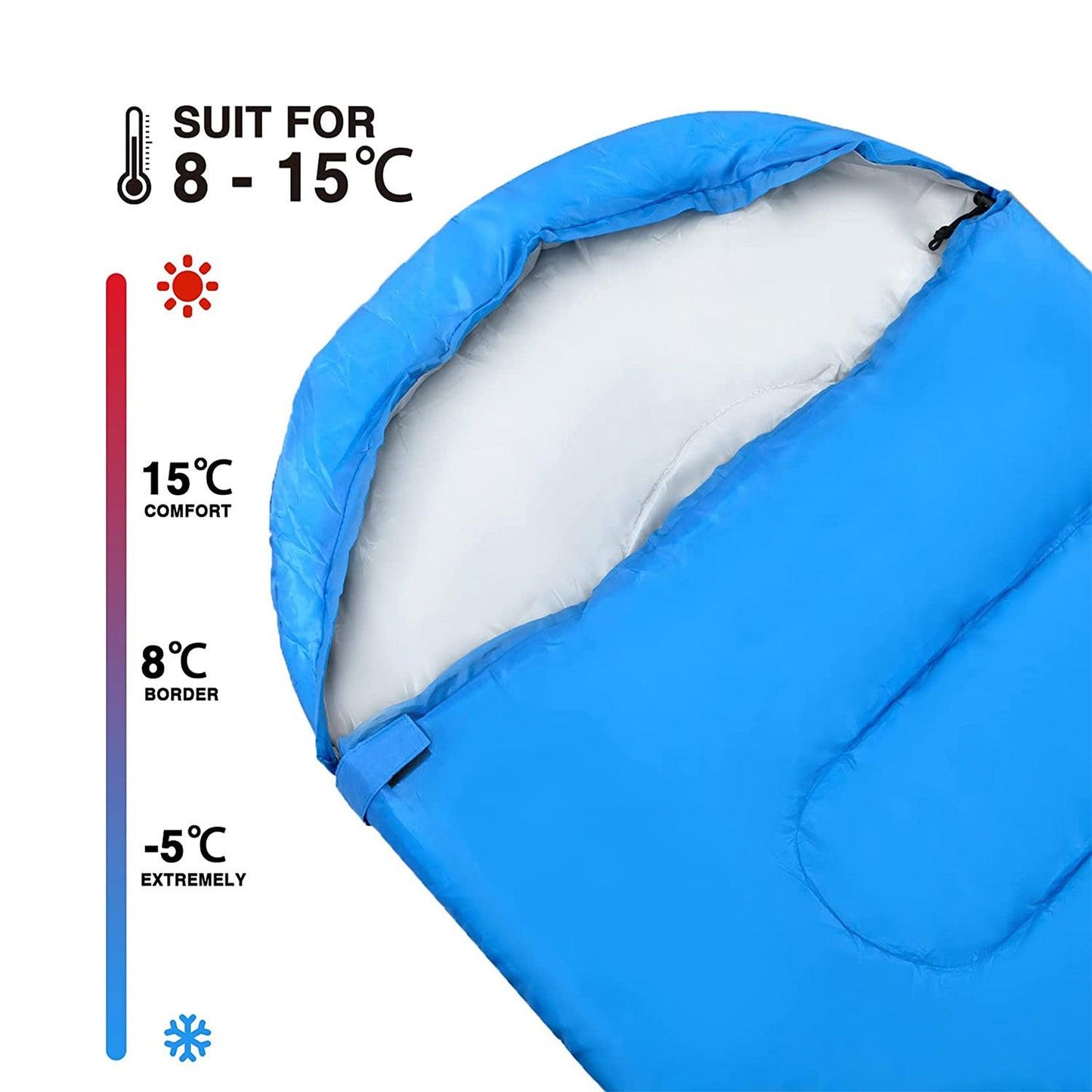 Travel Sleep Bag - Single Sleeping Bags Camping Rectangular Envelope Zip Up Kids Adult