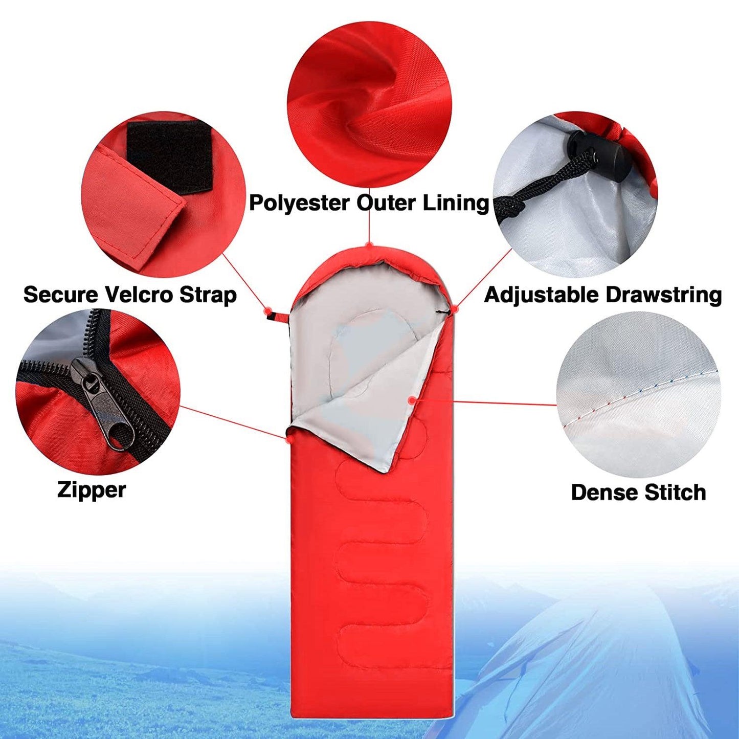 Travel Sleep Bag - Single Sleeping Bags Camping Rectangular Envelope Zip Up Kids Adult