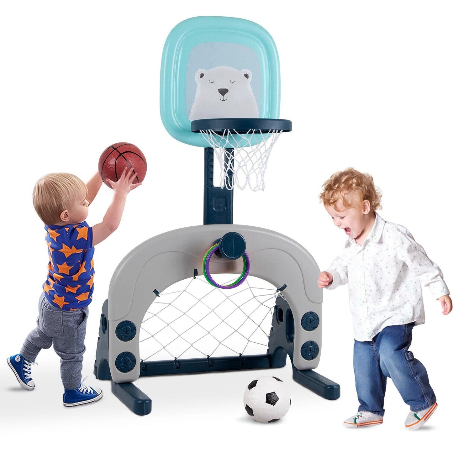 Flashing Basketball Stand - Basketball Hoops 3-In-1 Kids Activity Center Soccer & Ball Gaming Activity Gift