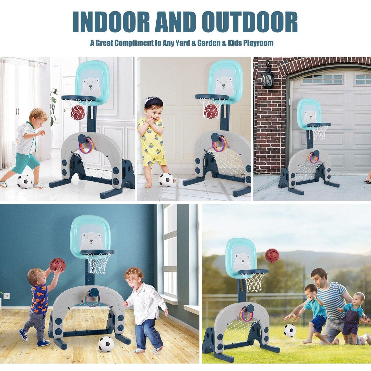 Flashing Basketball Stand - Basketball Hoops 3-In-1 Kids Activity Center Soccer & Ball Gaming Activity Gift