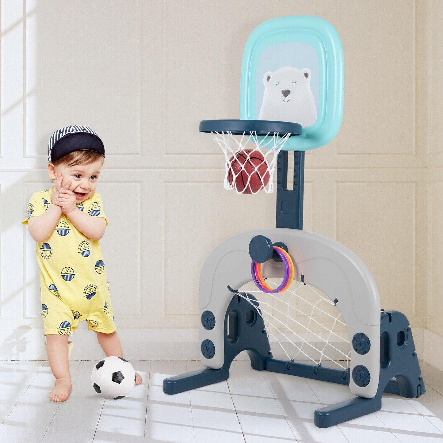 Flashing Basketball Stand - Basketball Hoops 3-In-1 Kids Activity Center Soccer & Ball Gaming Activity Gift