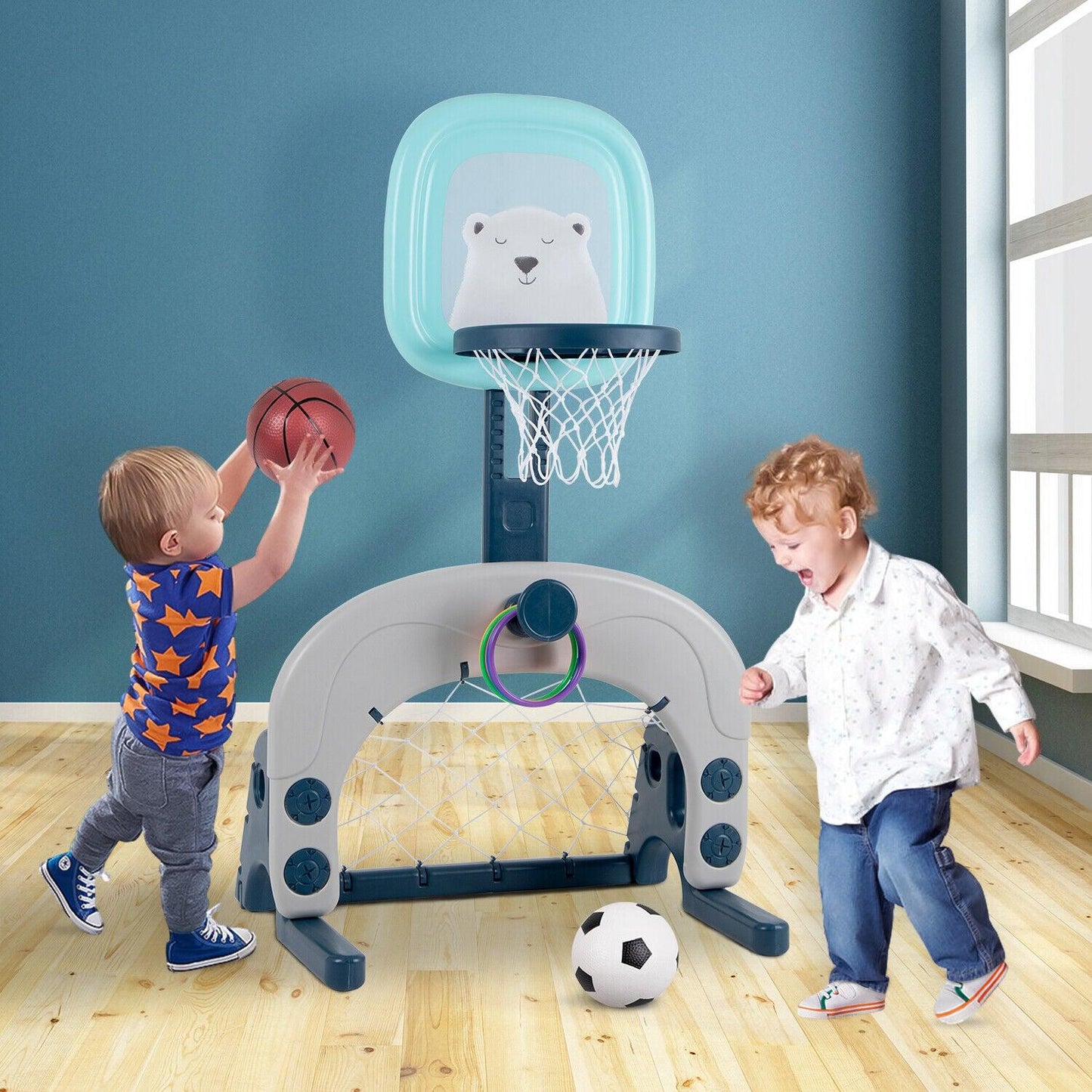 Flashing Basketball Stand - Basketball Hoops 3-In-1 Kids Activity Center Soccer & Ball Gaming Activity Gift