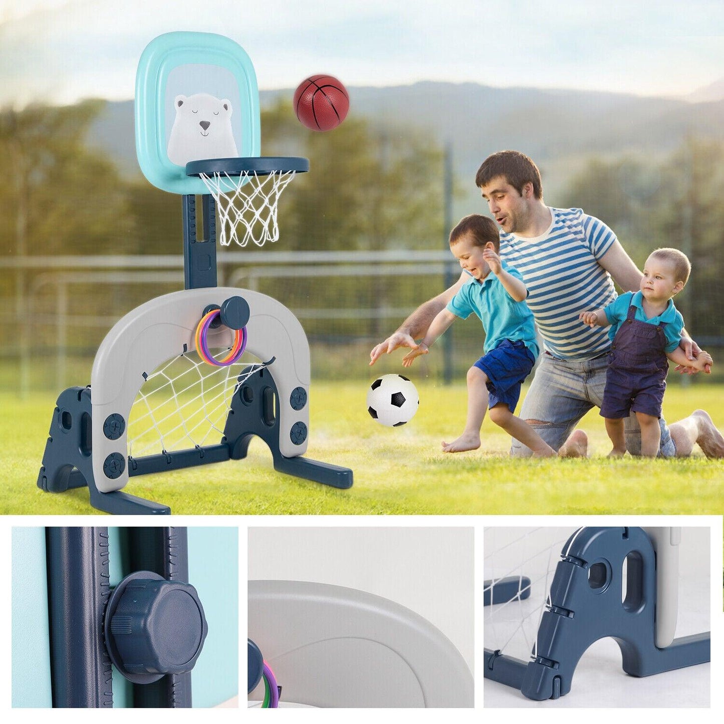 Flashing Basketball Stand - Basketball Hoops 3-In-1 Kids Activity Center Soccer & Ball Gaming Activity Gift