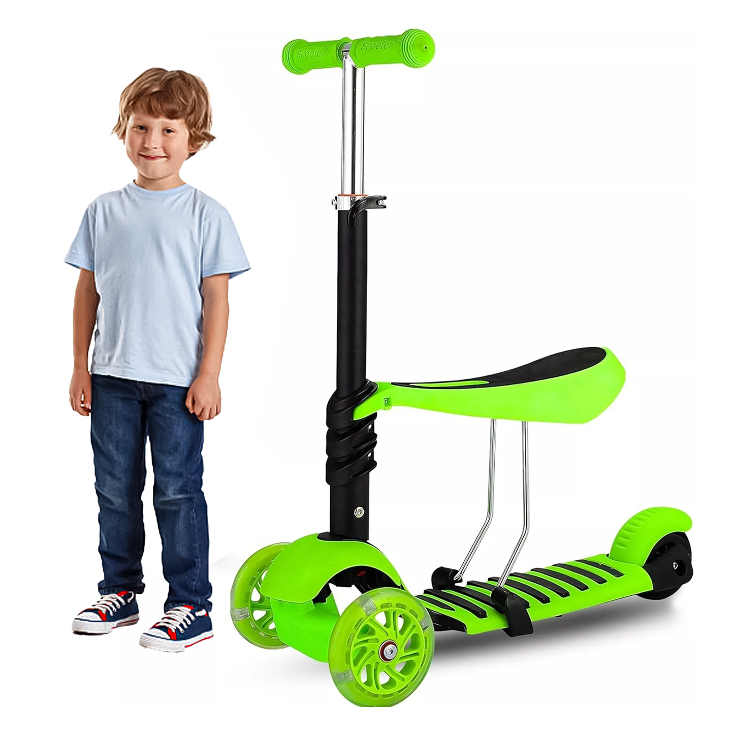 Kids Scooter 3 Wheel – 3 in 1 Height Adjustable Toddler Scooter with Removeable Seat for Boys & Girls