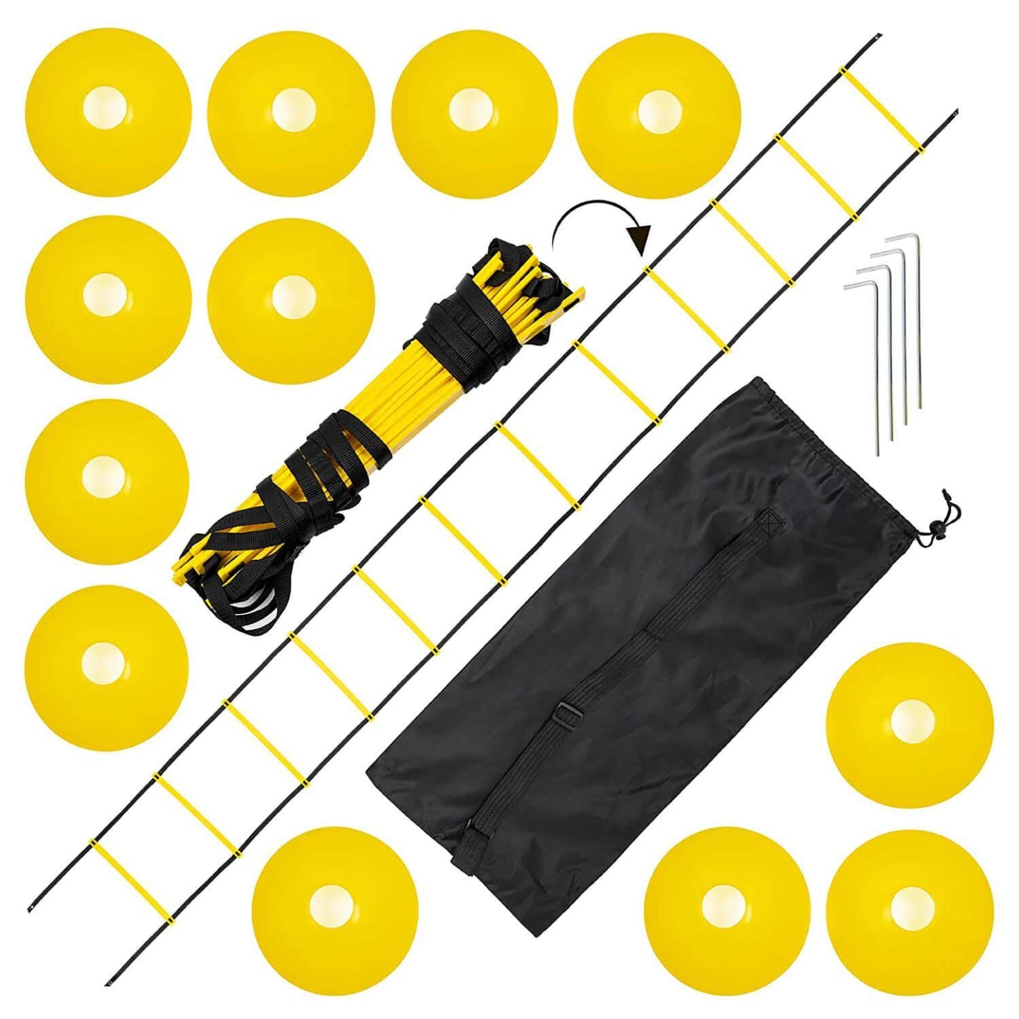 Football Training Ladder - Agility Ladder Speed Training Equipment, Football Agility Speed Training 6m Ladder & Cone Set with Drawstring Carry Bag