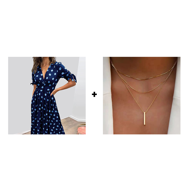 💃Dress in polka dots with deep V neckline