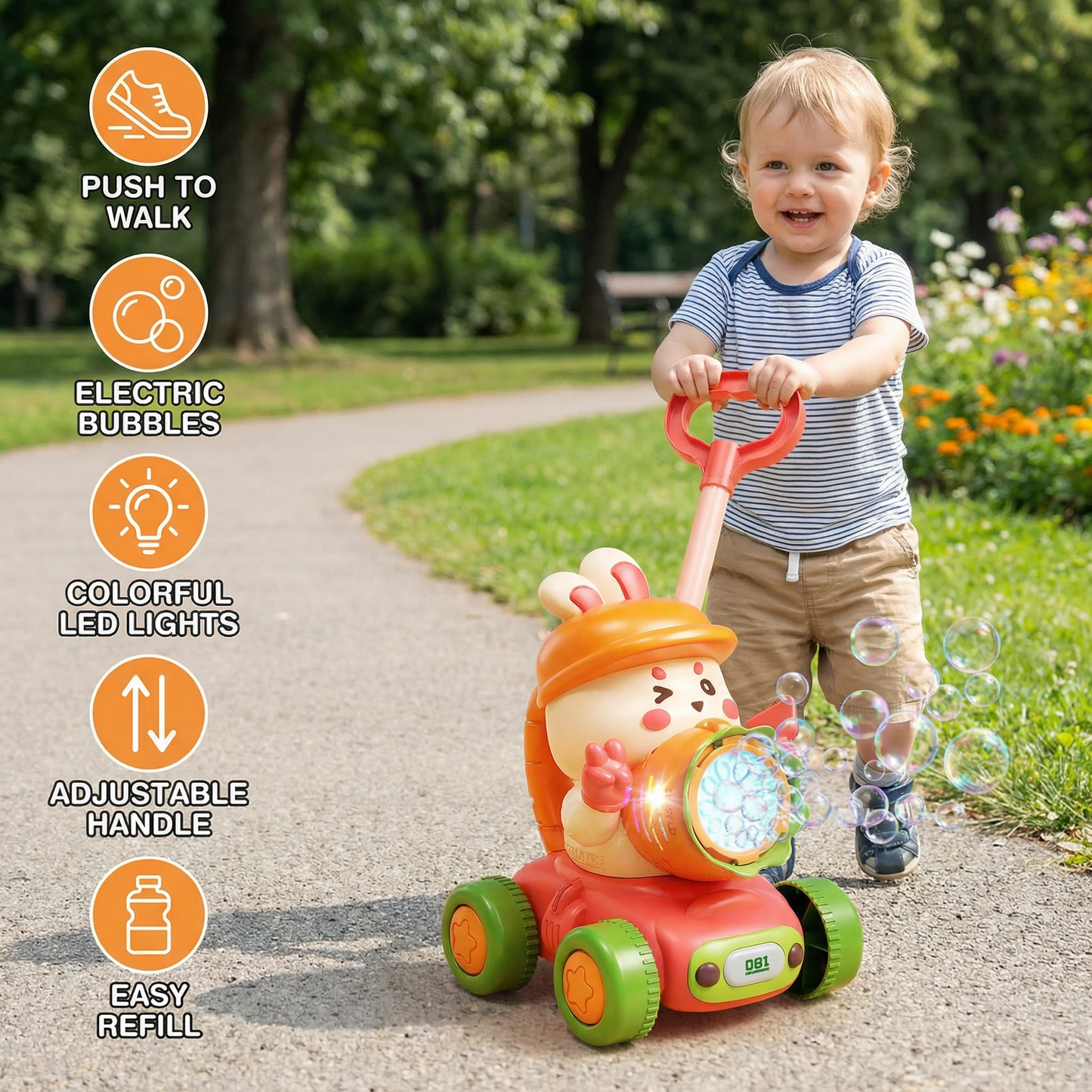 Light-Up Bubble Push Toy – Bubble Blowing Walker for Kids