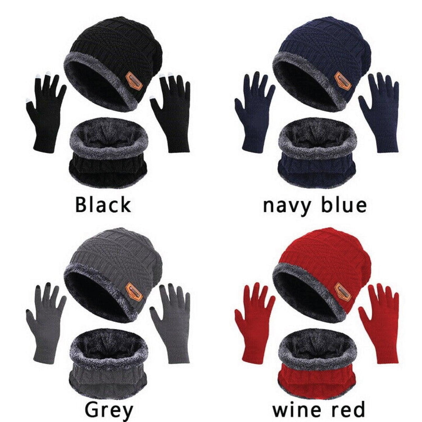 Hat Scarf and Gloves Set - 3pcs Mens Winter Thermal Beanie Knit Hat Glove Neck Scarf Set Men Ski Snow Caps