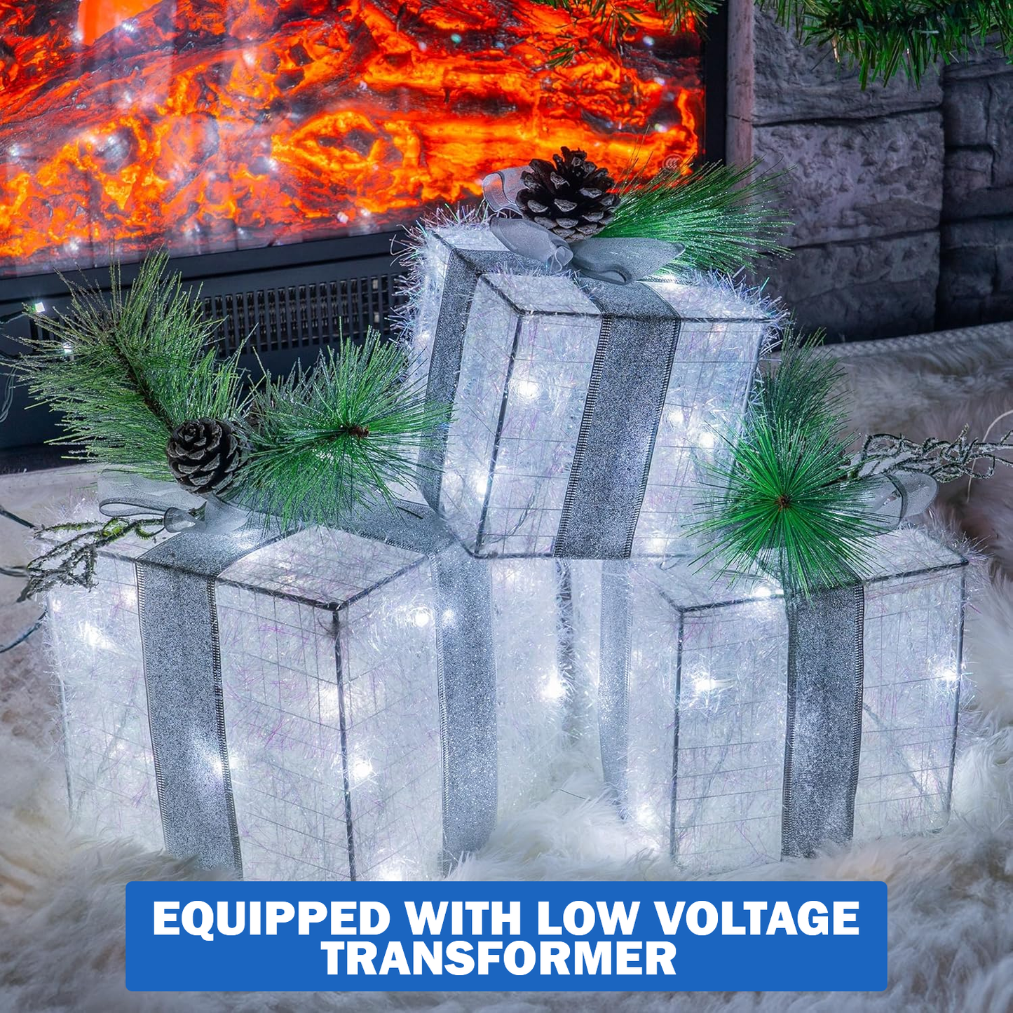 Christmas Light Up Presents - Gift Boxes Set LED Lighted Decorations for Indoor & Outdoor Use UK