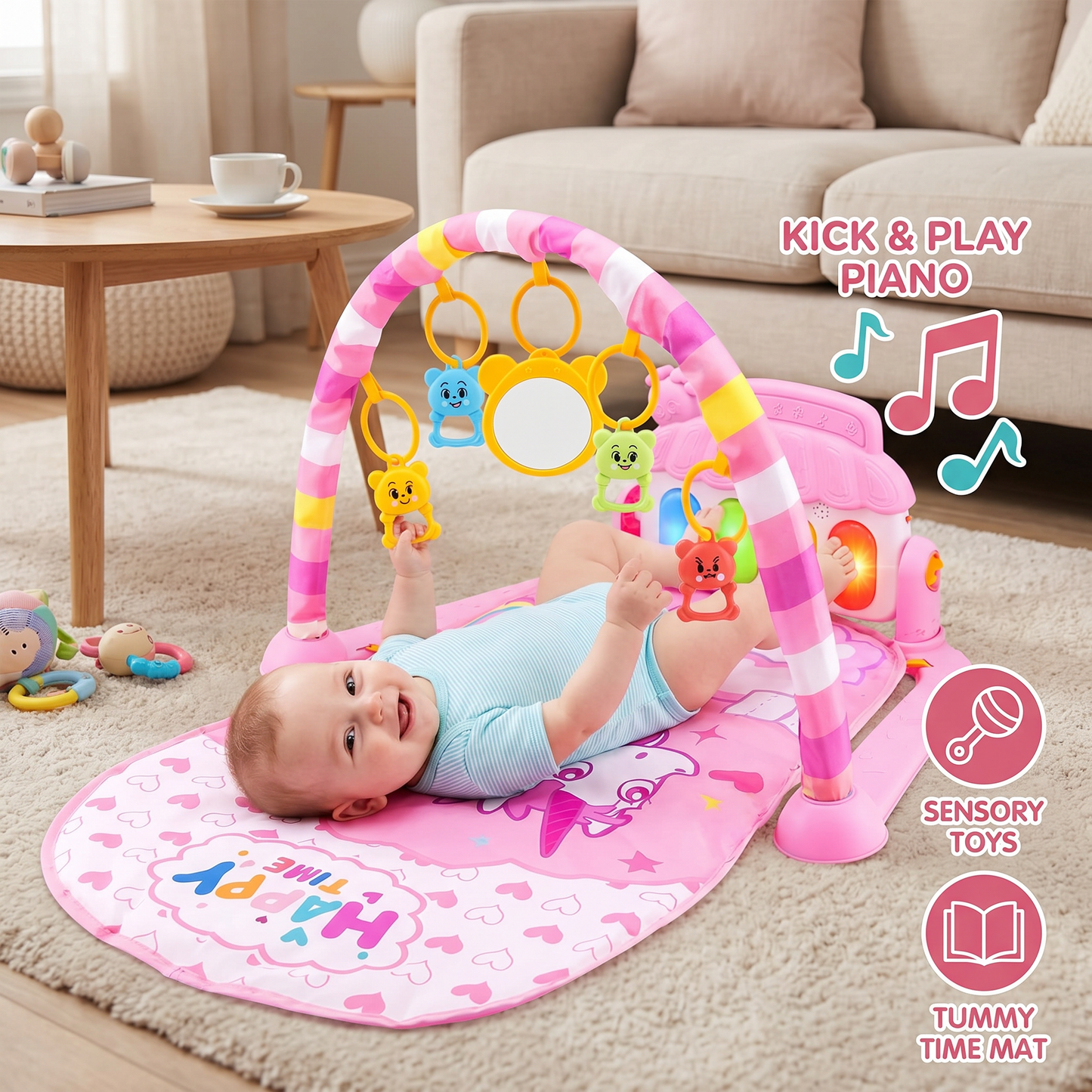 Baby Music Play Gym with Piano– Interactive Sensory Activity Mat (0–24 Months)