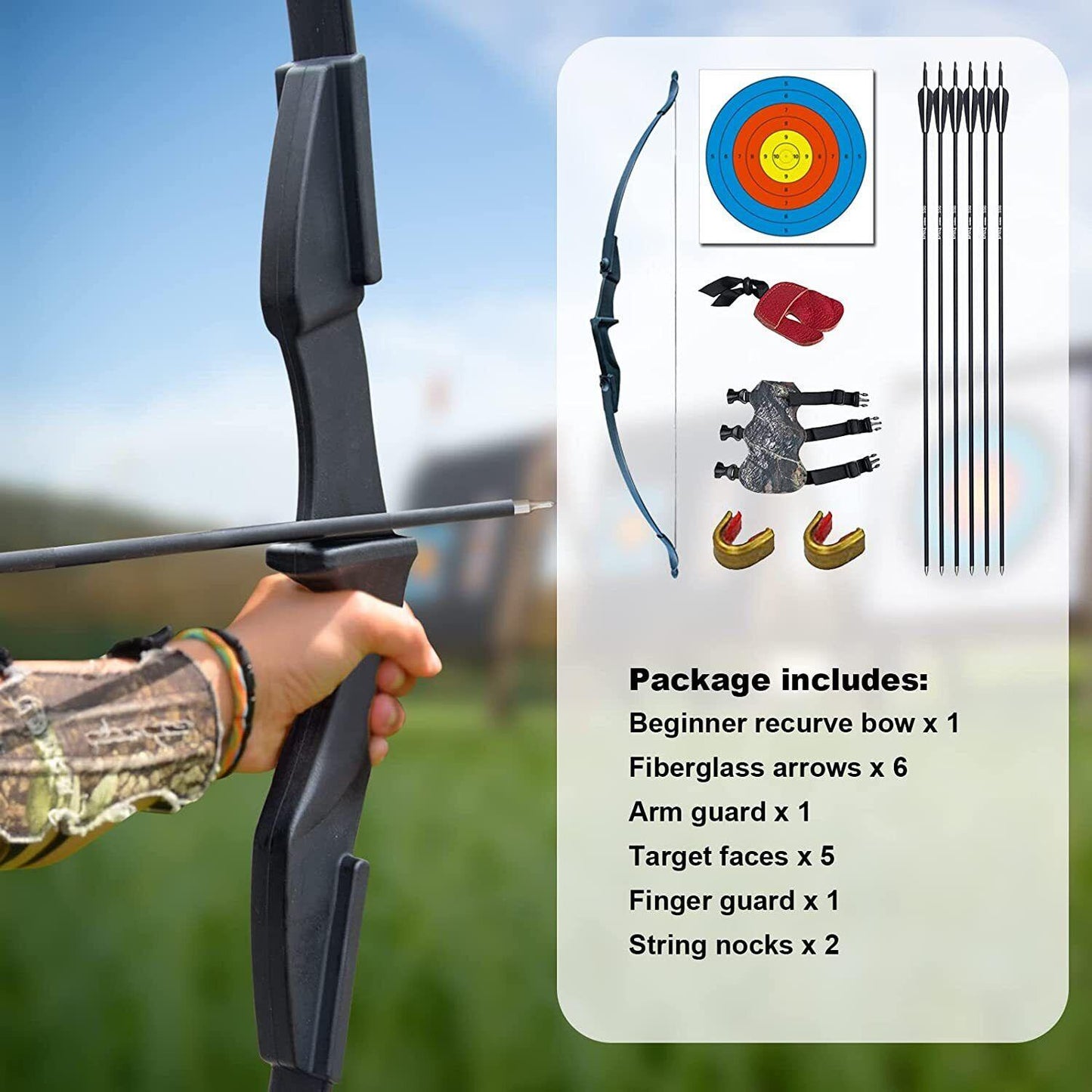 Hunting Bow and Arrow Set - 40lb Long Bow Archery Takedown Recurve Bow and Arrow Set Hunting Training Target