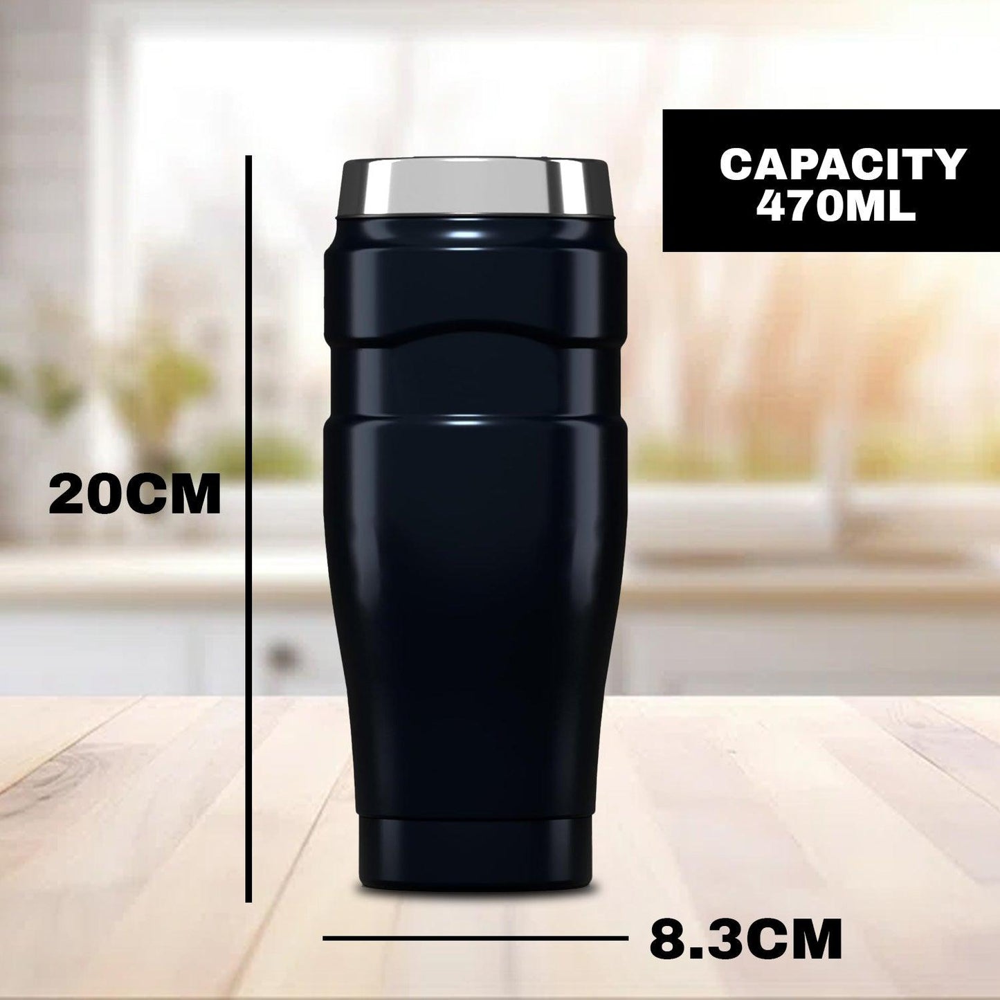 Stainless Steel Travel Mug - Stainless King Travel Tumbler & Multi- Purpose Flask | 470ml Insulated Hot & Cold Water Bottle