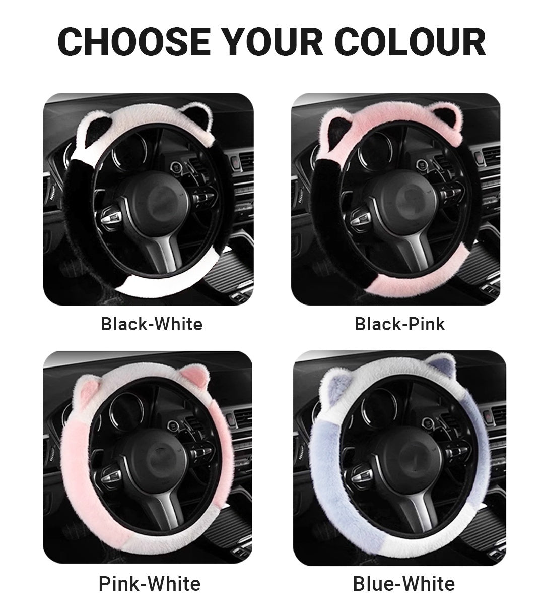 🎁Universal Non-slip Soft Cute Cat Ears Plush Steering Wheel Cover