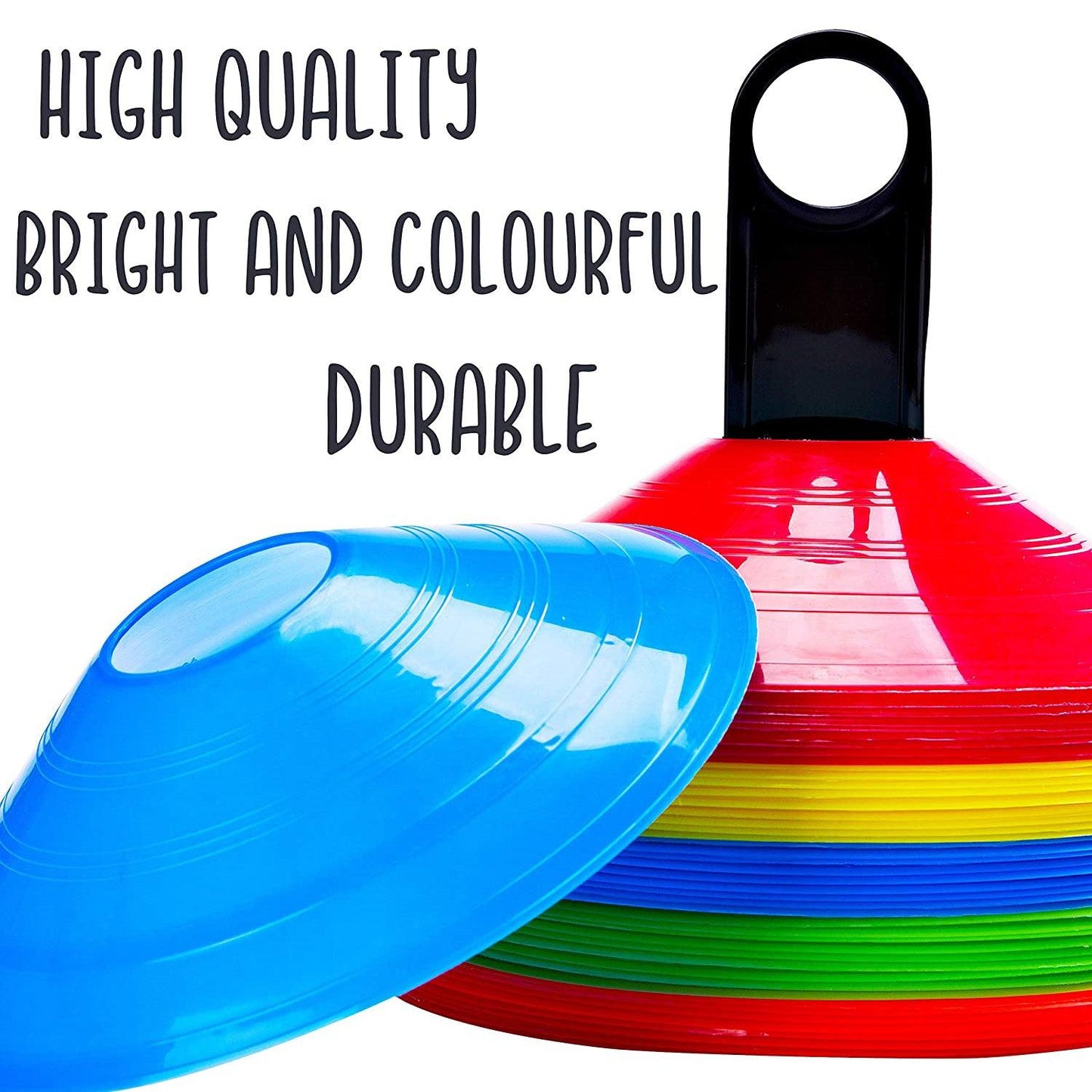Football Training Cones – Indoor/Outdoor Use – Set of 50 Sports Safety Space Marker Cones with Stand and Bag.