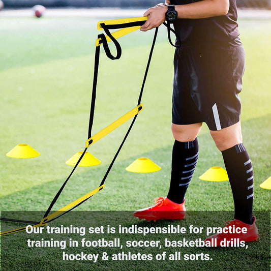 Football Training Ladder - Agility Ladder Speed Training Equipment, Football Agility Speed Training 6m Ladder & Cone Set with Drawstring Carry Bag