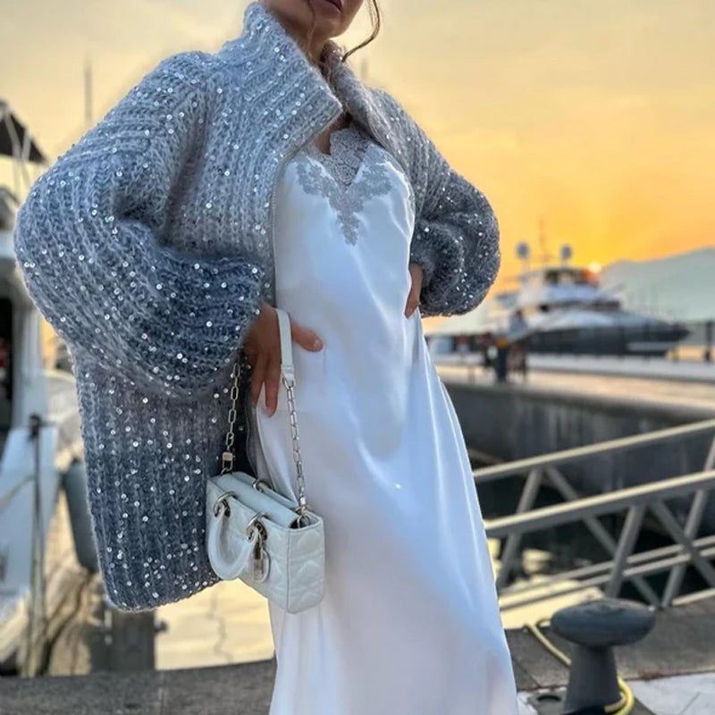 🔥Hot Sale 50% off🔥Knitted Sweater Jacket With Monochromatic Sequins