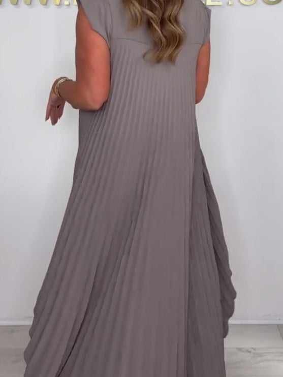 🔥Limited discount!🔥Laney Pleated Short Sleeve Irregular Midi Top and Elastic Waist Wide Leg Pants Set