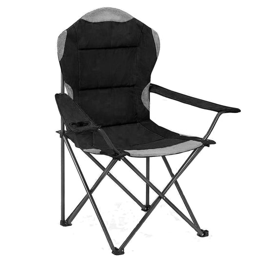 Outdoor Camping Chair - Padded Folding Camping Deluxe Fold Chairs High Back With Cup Holder & Carry Bag