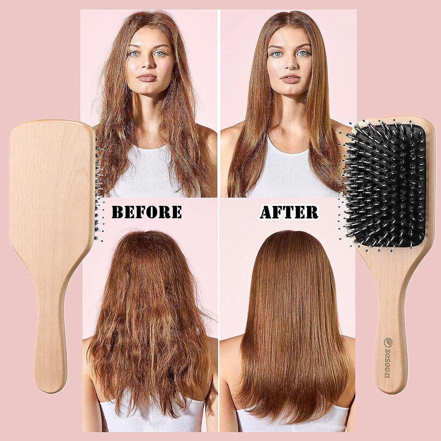 Luxury Hair Brush Set - 5pk Hair Brush Set for Women Professional Pink Hairdressing Salon Styling Gift