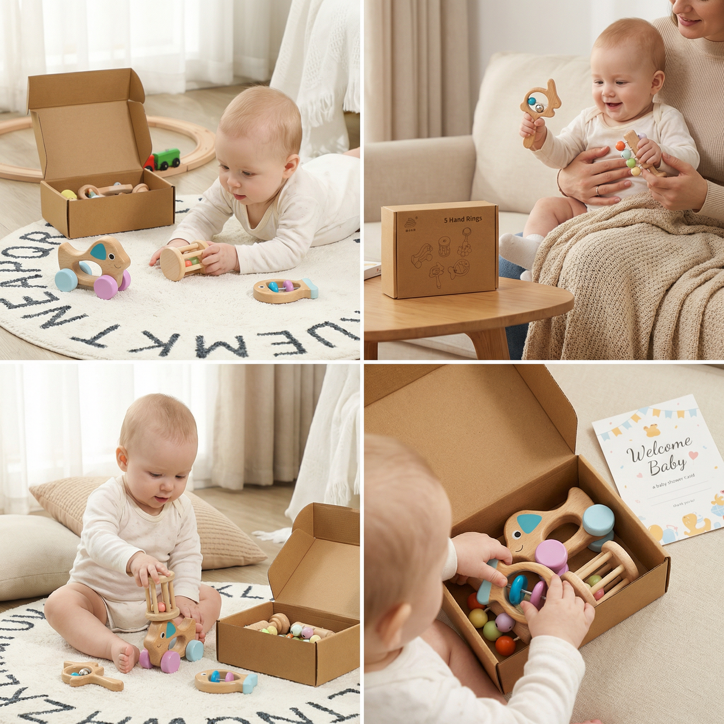 Wooden Baby Gift Set – Rattle & Musical Toy Set for Newborns