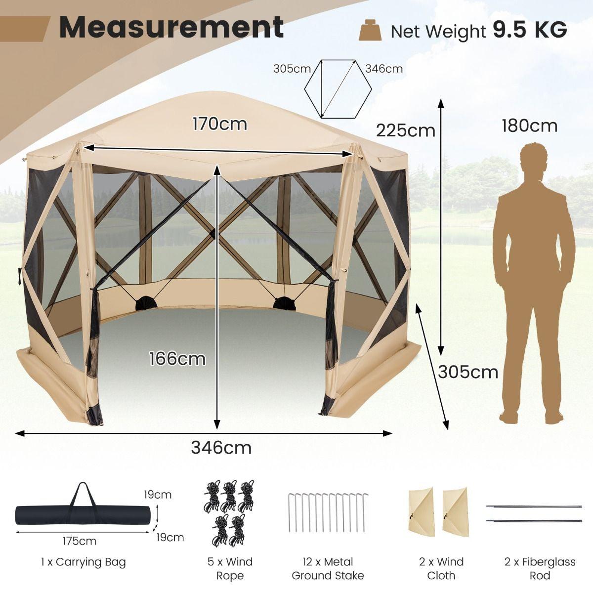 Family Camping Tent - 6-Sided Camping Gazebo Instant Setup Hub Tent with Portable Carrying Bag