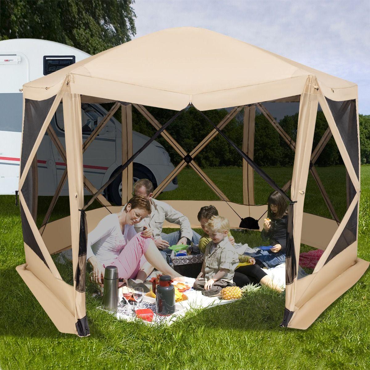Family Camping Tent - 6-Sided Camping Gazebo Instant Setup Hub Tent with Portable Carrying Bag