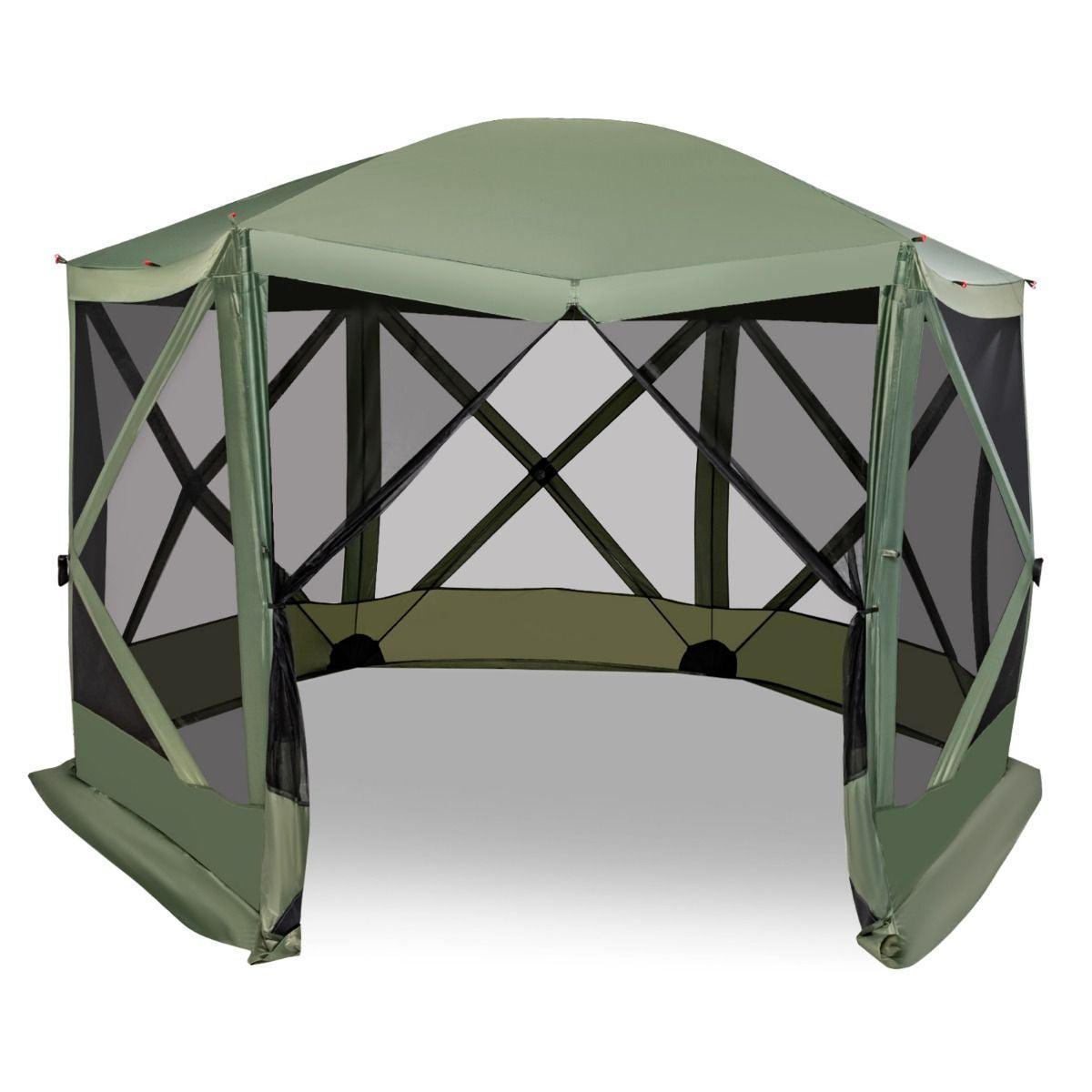Family Camping Tent - 6-Sided Camping Gazebo Instant Setup Hub Tent with Portable Carrying Bag