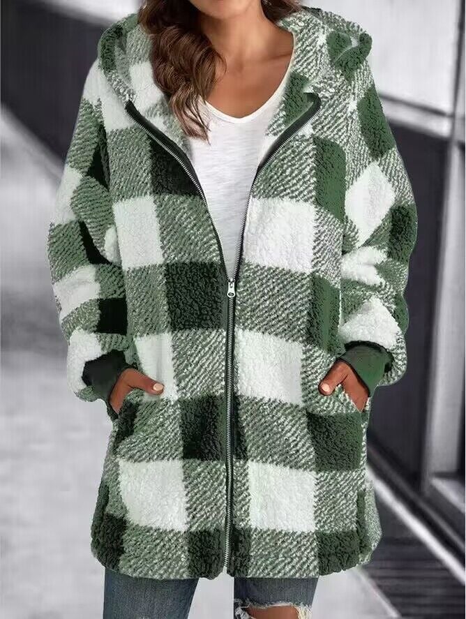 🍁HOT SALE🍁 Women Oversized Hoodie Plaid Loose Overcoat
