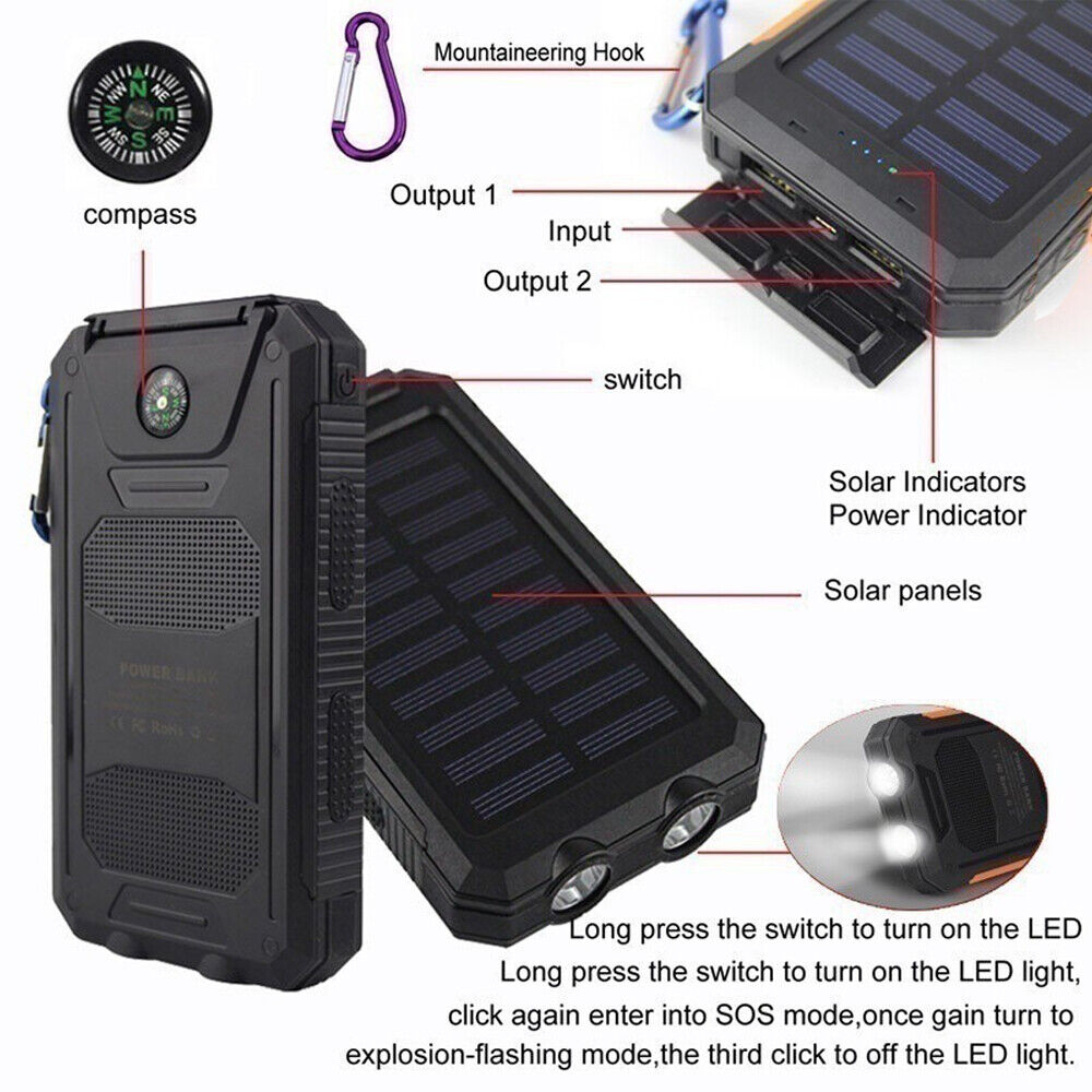 1O000000mAh Solar Power Bank LED Battery Charger For Cell Phone