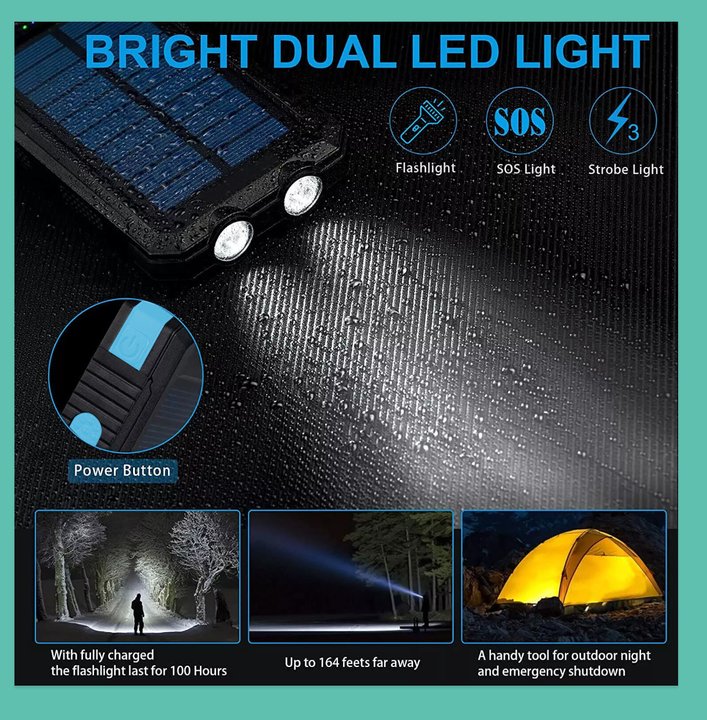 1O000000mAh Solar Power Bank LED Battery Charger For Cell Phone
