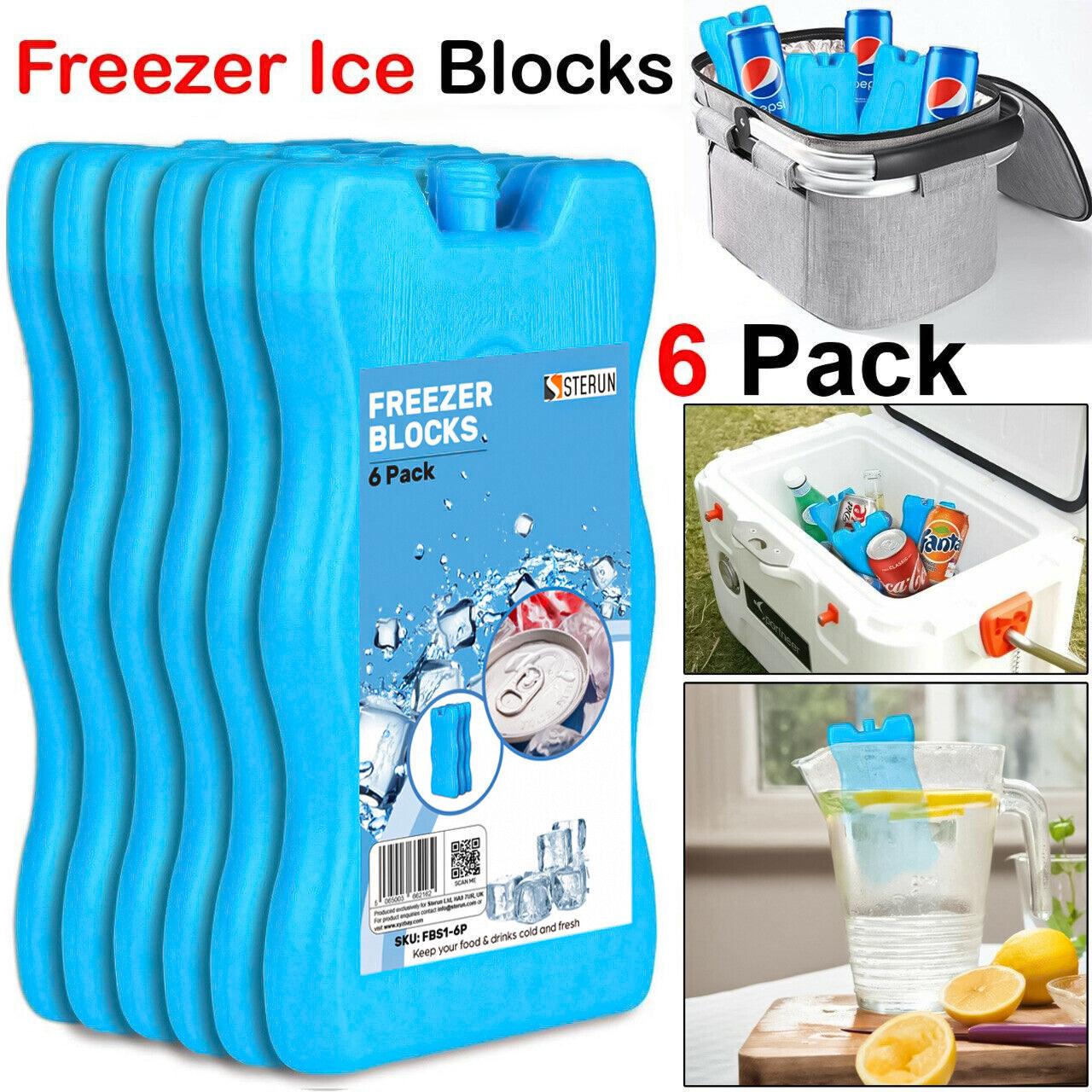 Ice Blocks for Coolers - 6 x Freezer Blocks For Cool Cooler Bag Ice Packs For Lunch Box Picnic Reusable