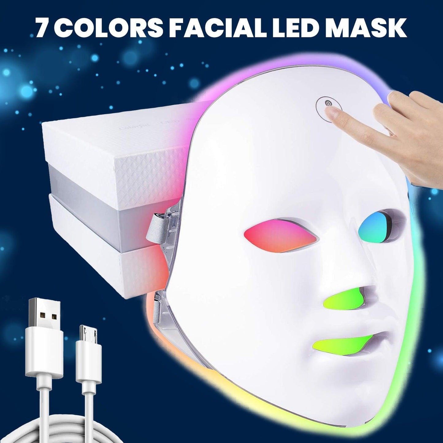 LED Face Mask - 7 Colors Facial LED Mask Photon Skin Therapy Rejuvenation Wireless Anti Aging UK