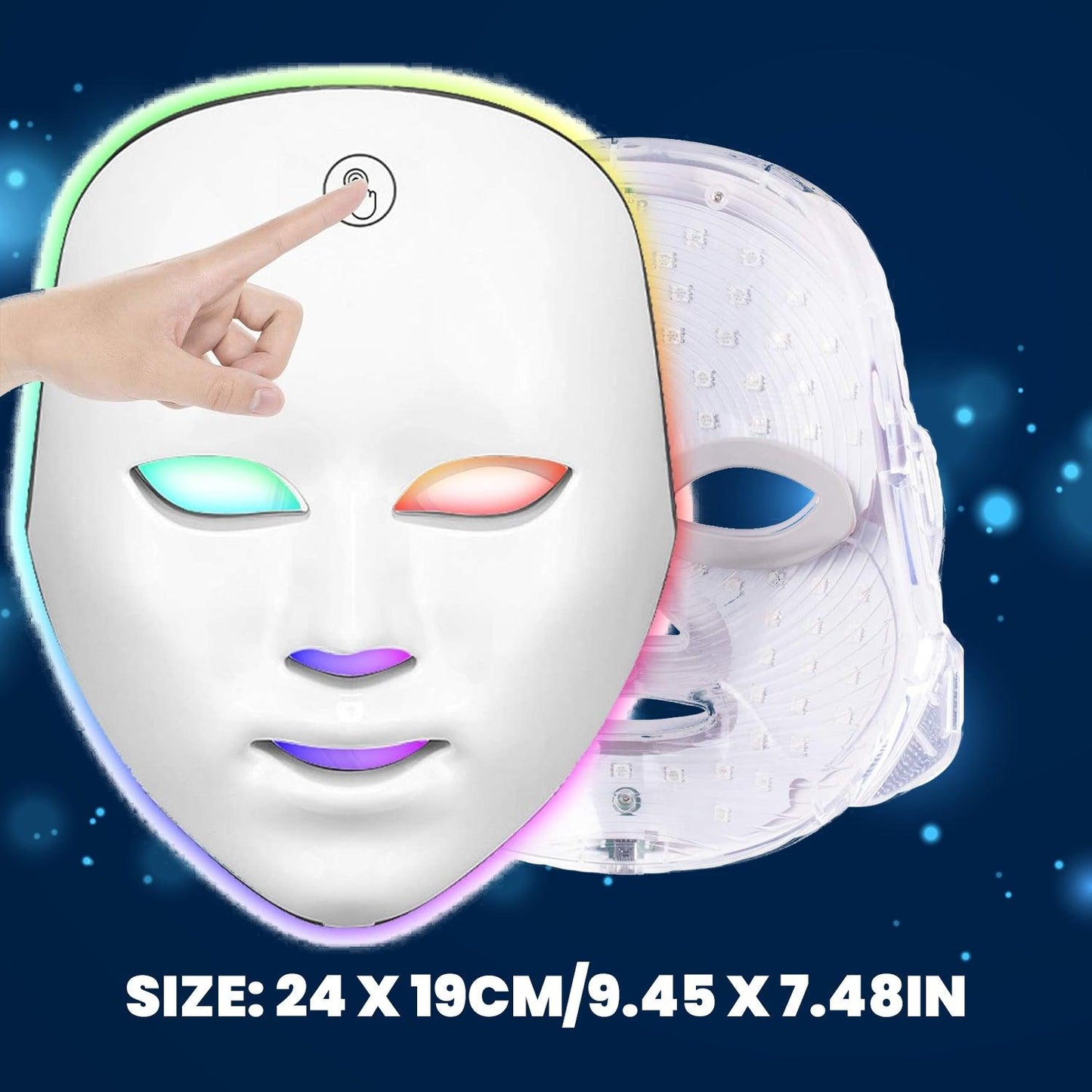 LED Face Mask - 7 Colors Facial LED Mask Photon Skin Therapy Rejuvenation Wireless Anti Aging UK