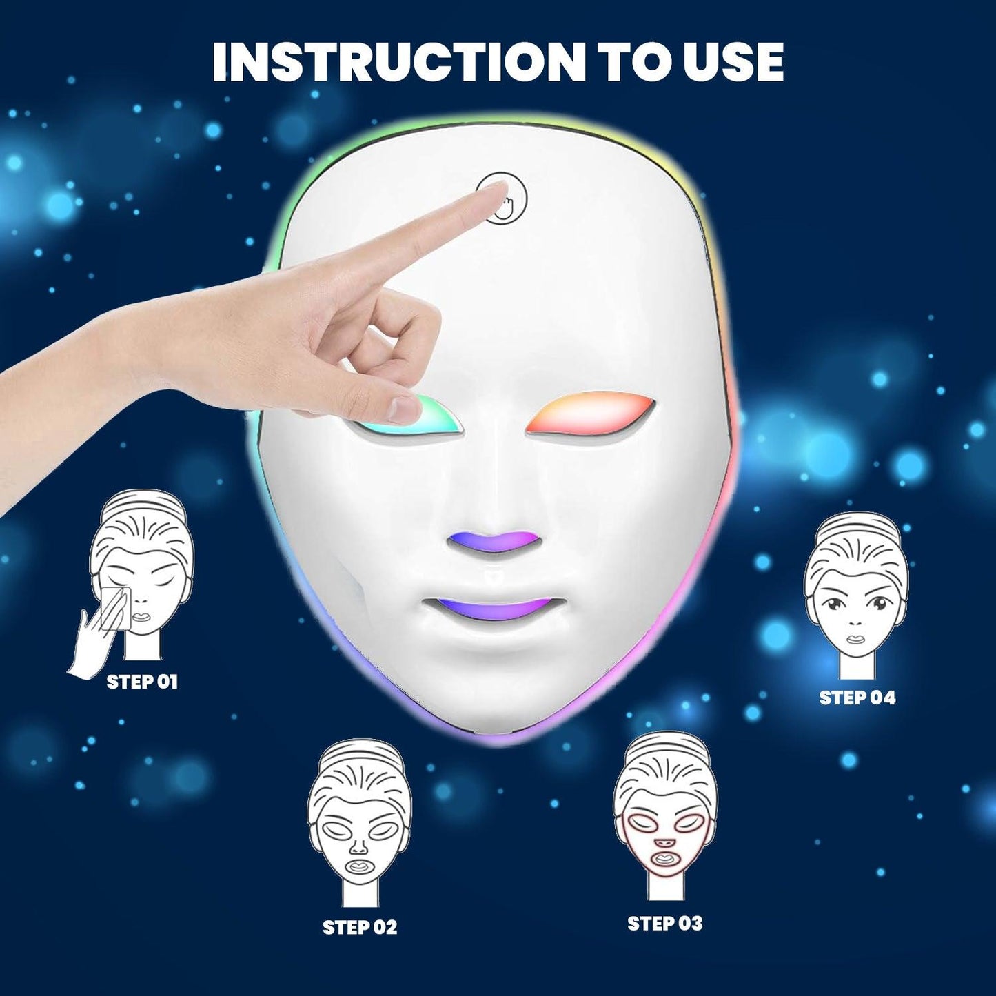 LED Face Mask - 7 Colors Facial LED Mask Photon Skin Therapy Rejuvenation Wireless Anti Aging UK