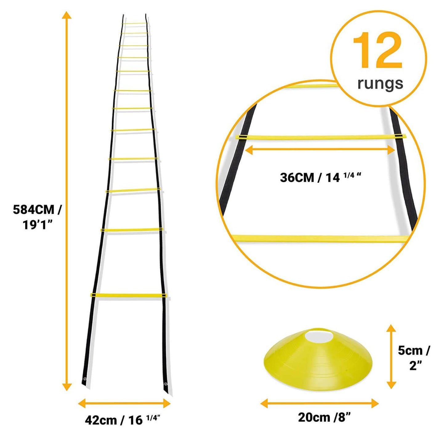 Football Training Ladder - Agility Ladder Speed Training Equipment, Football Agility Speed Training 6m Ladder & Cone Set with Drawstring Carry Bag